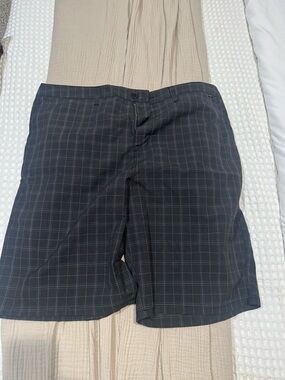 Hurley Black Plaid Flat Front Shorts
